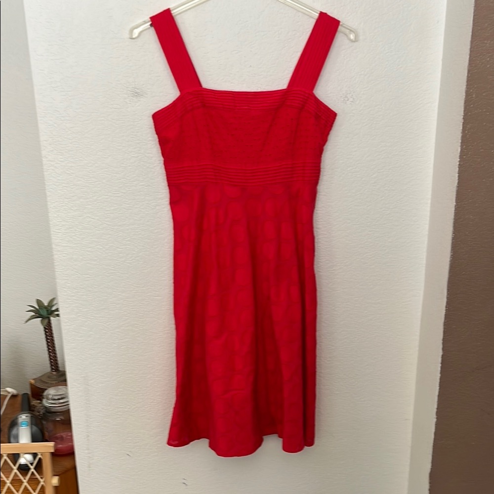 ♥️🇺🇸RED COTTON MID LENGTH SUN DRESS SZ MED 31Wx33L w/SIDE ZIPPER GREAT CONDITION